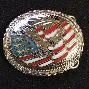 Flying Eagle and American Flag womens silver belt buckle
